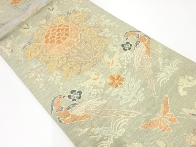 JAPANESE KIMONO / VINTAGE FUKURO OBI / WOVEN PHOENIX & BUTTERFLY